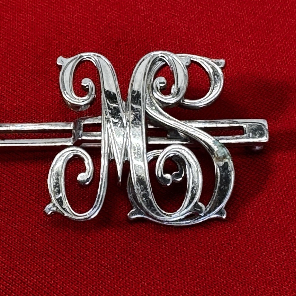 Vintage‎ MonoCraft Cursive "M S" Brooch Silvertone